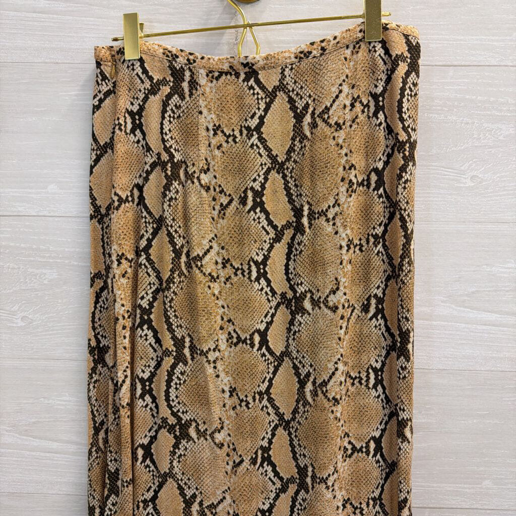 Brown Snakeskin Print Midi Skirt 6