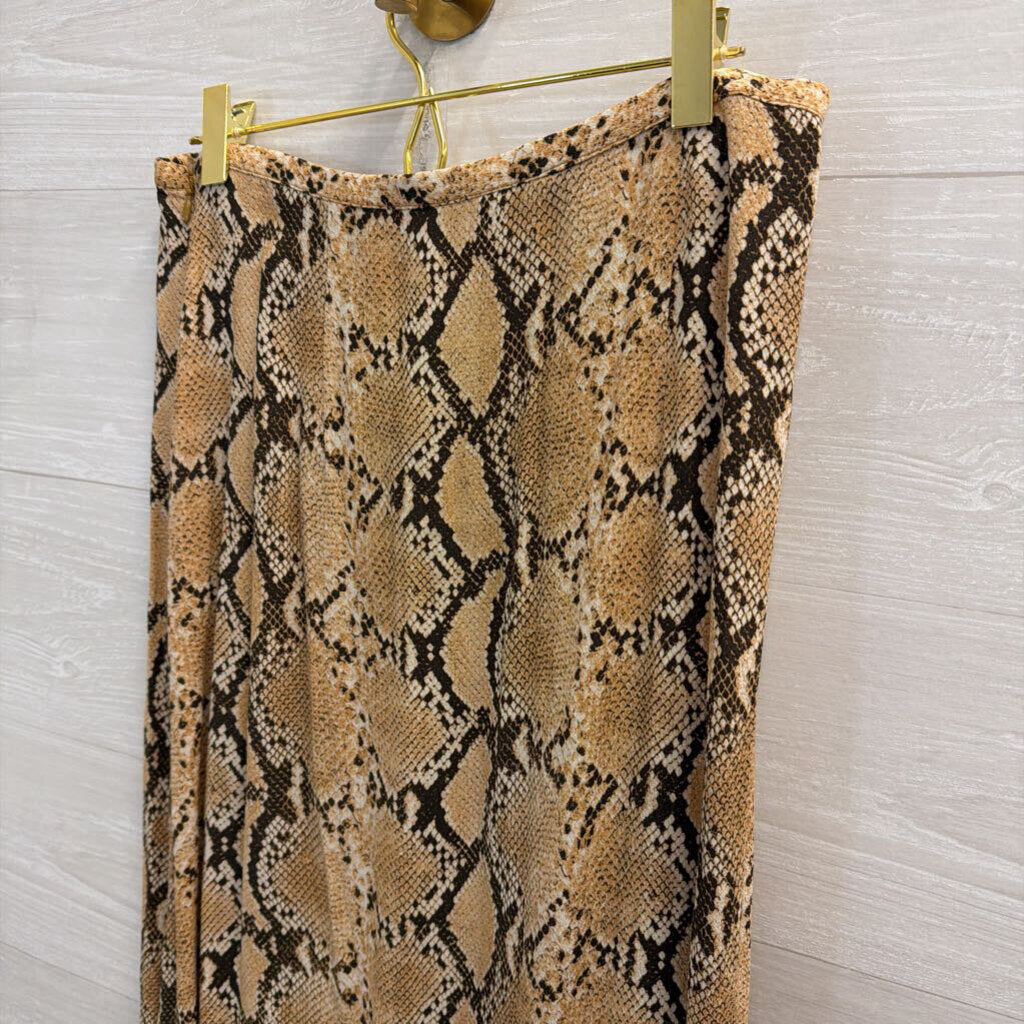 Brown Snakeskin Print Midi Skirt 6