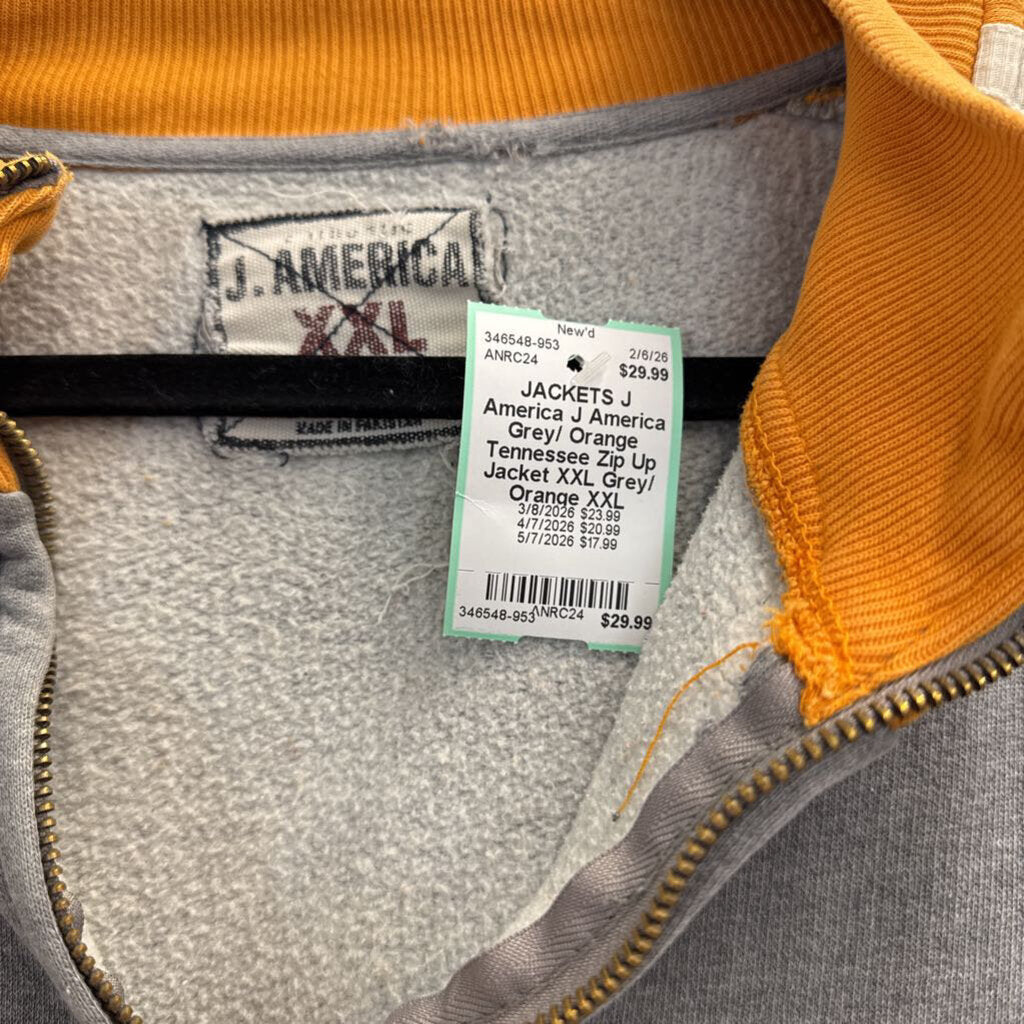 J America Grey/ Orange Tennessee Zip Up Jacket XXL