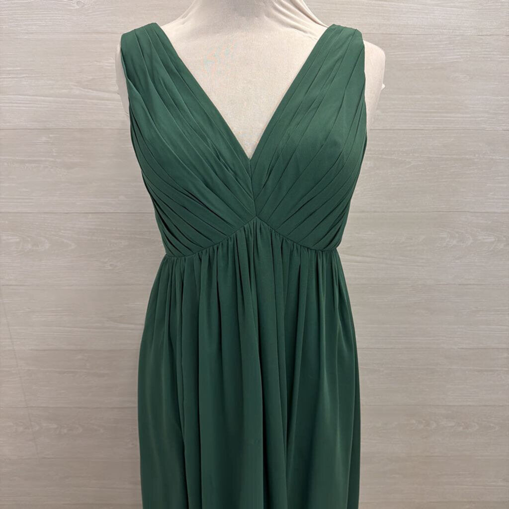 Azazie Green Pleated V Neck Long Formal Dress 8