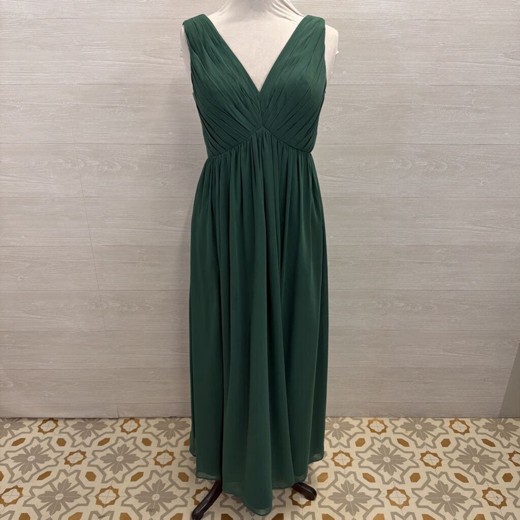 Azazie Green Pleated V Neck Long Formal Dress 8