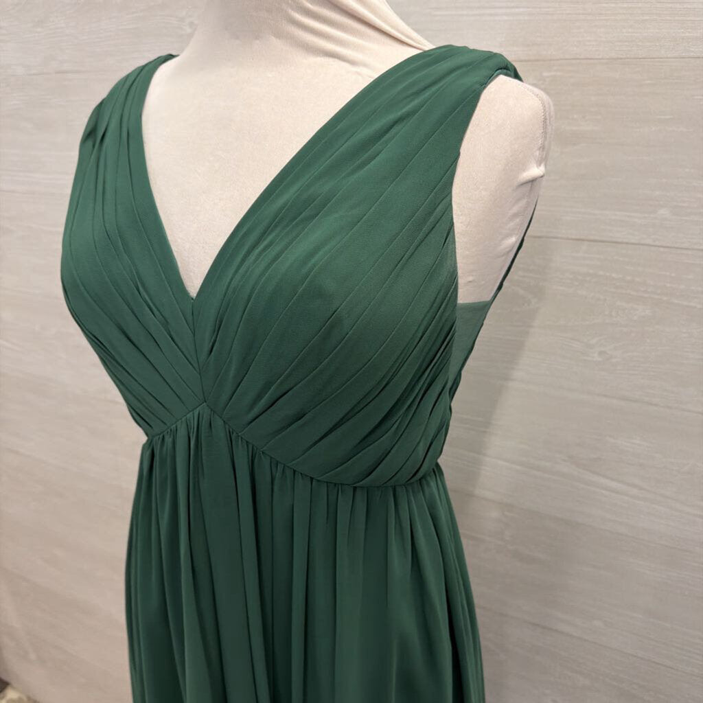 Azazie Green Pleated V Neck Long Formal Dress 8