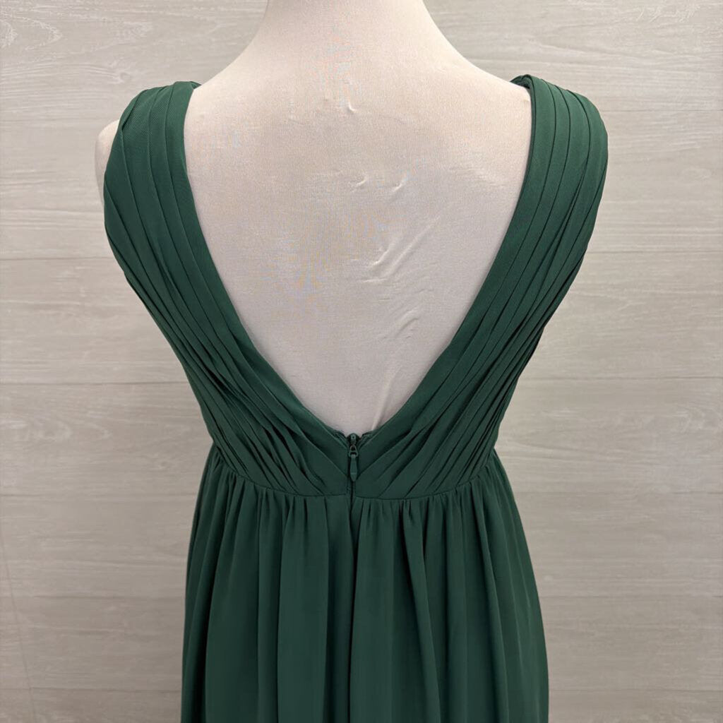 Azazie Green Pleated V Neck Long Formal Dress 8