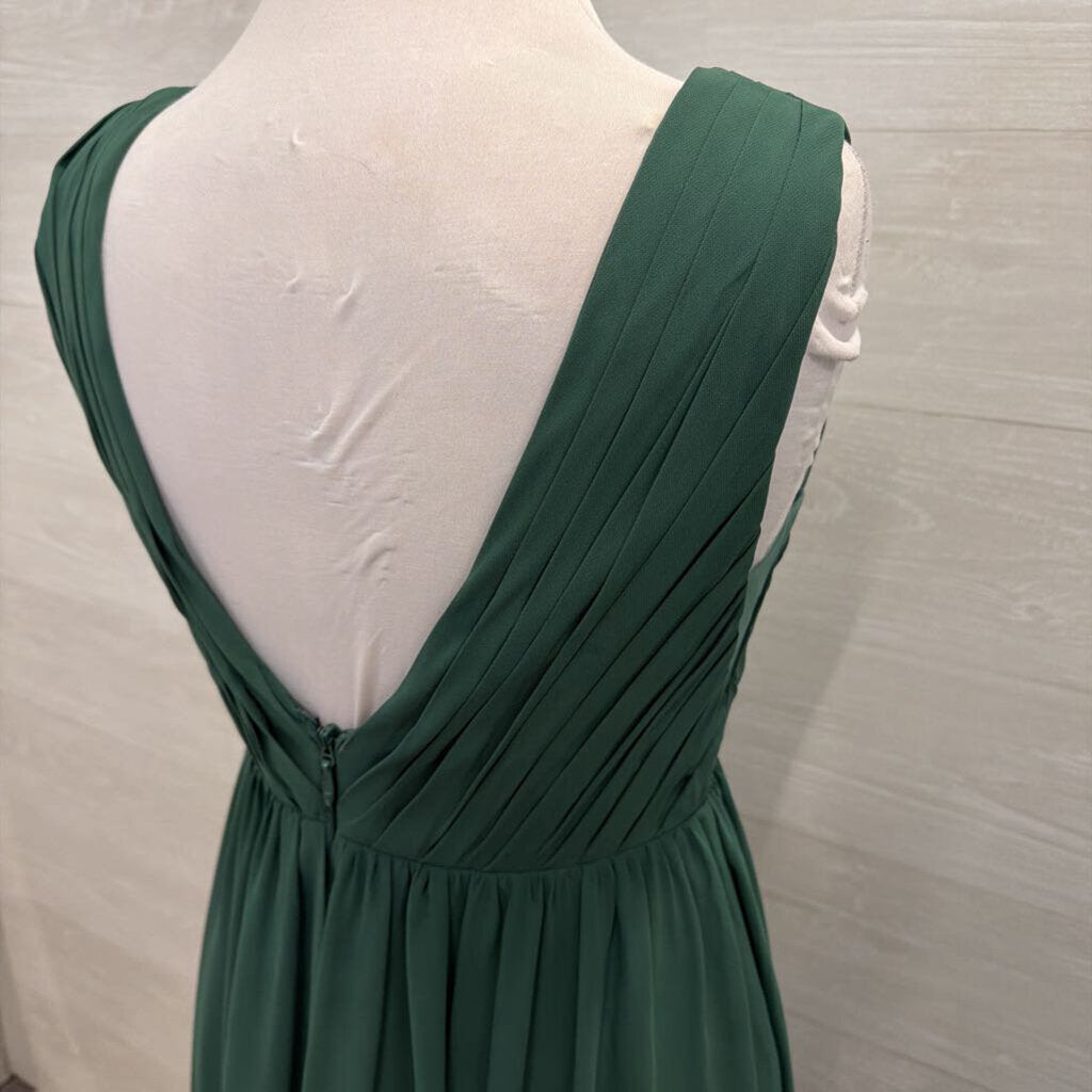 Azazie Green Pleated V Neck Long Formal Dress 8