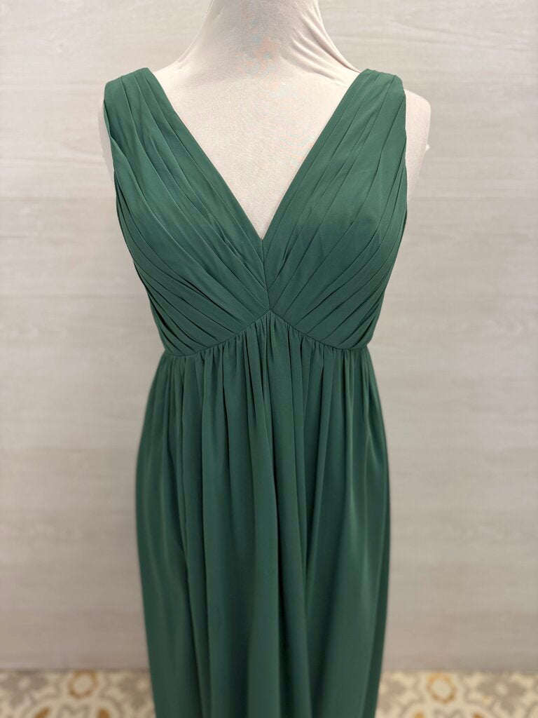 Azazie Green Pleated V Neck Long Formal Dress 8