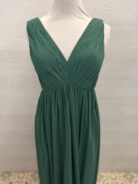 Azazie Green Pleated V Neck Long Formal Dress 8