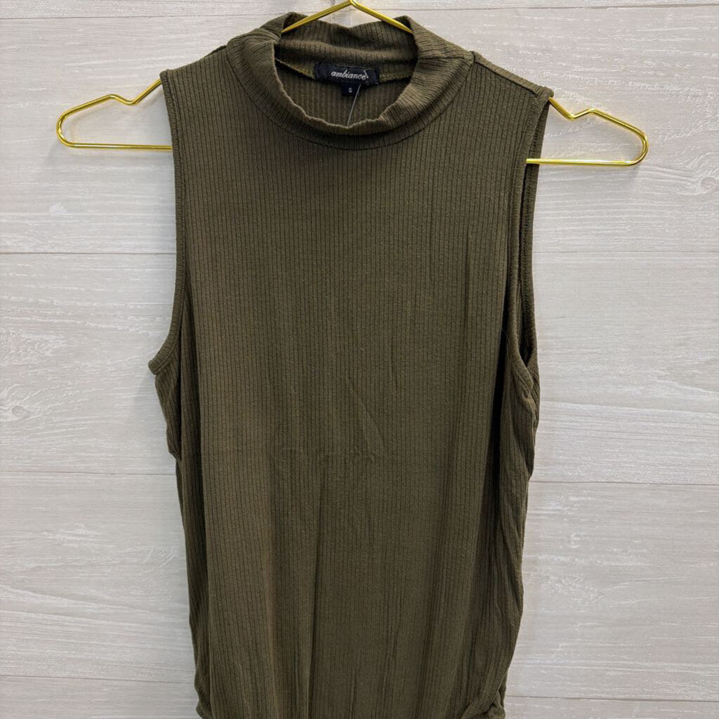 Ambiance Green Ribbed Mock Neck Sleeveless Bodysuit Small
