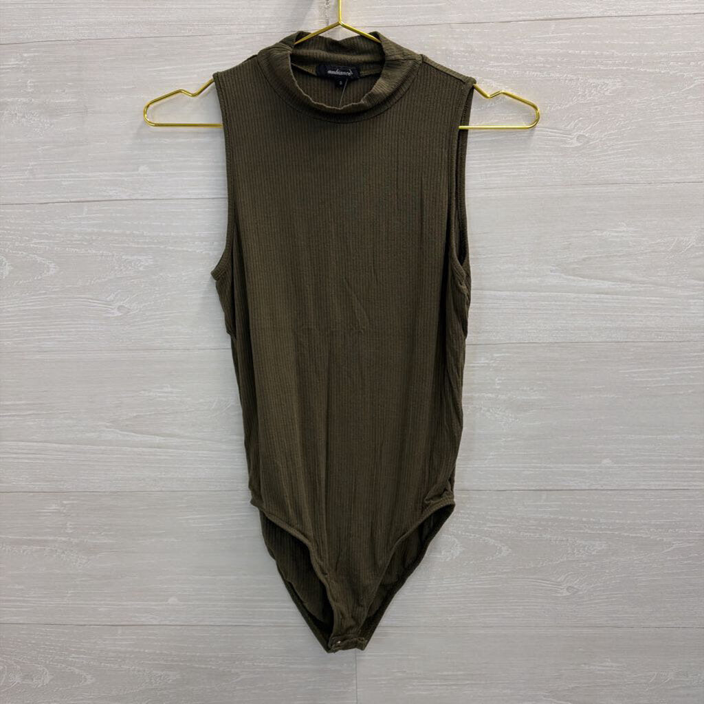 Ambiance Green Ribbed Mock Neck Sleeveless Bodysuit Small