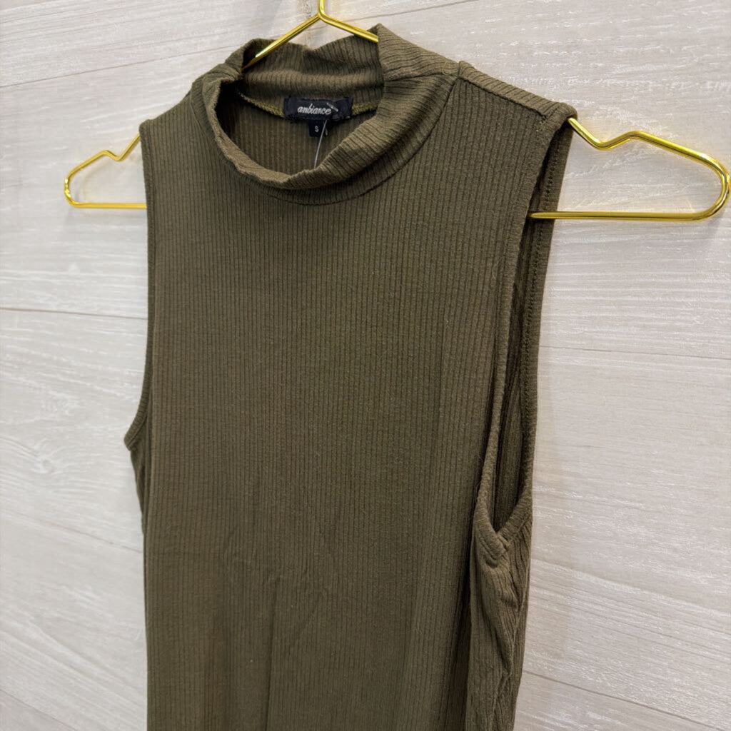 Ambiance Green Ribbed Mock Neck Sleeveless Bodysuit Small