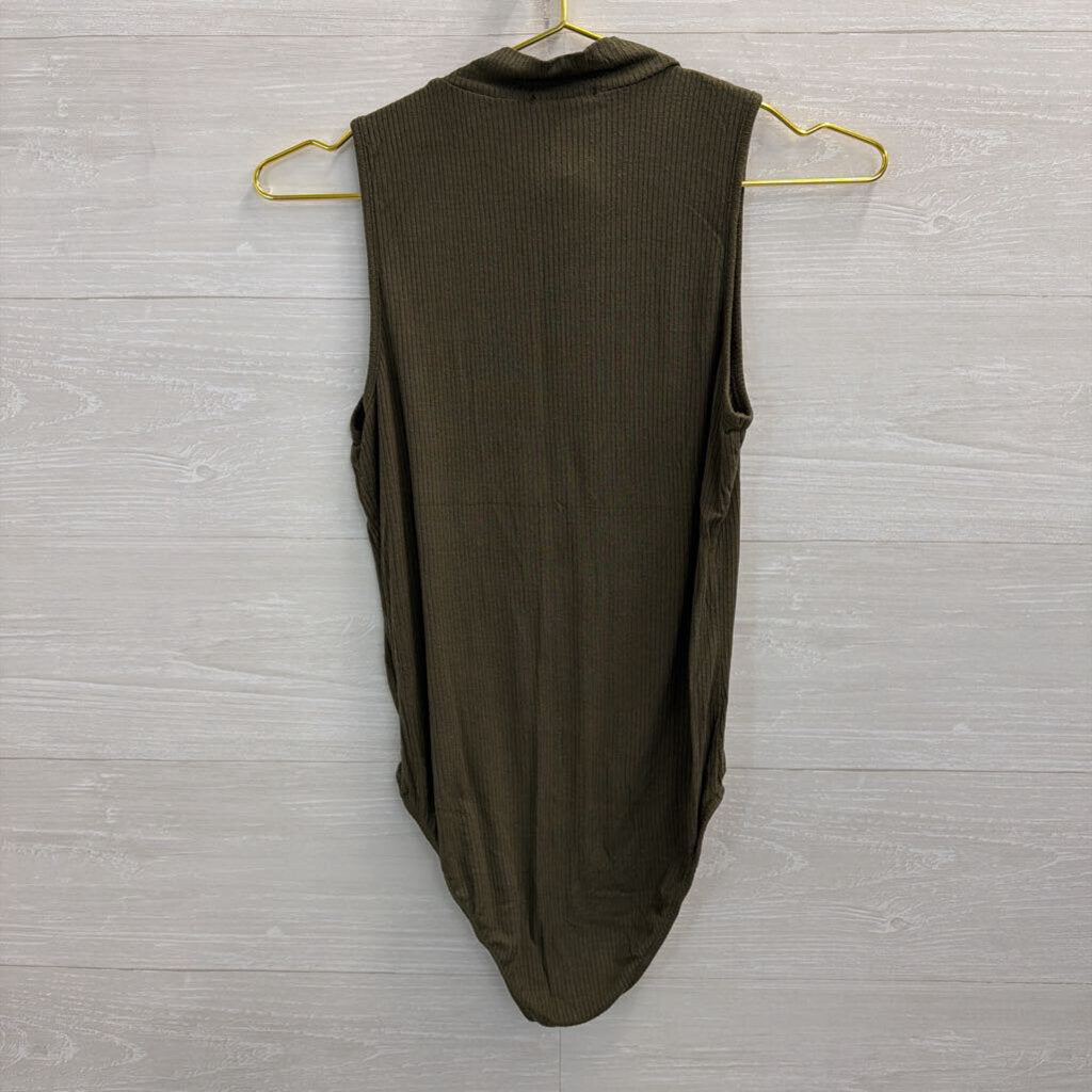 Ambiance Green Ribbed Mock Neck Sleeveless Bodysuit Small
