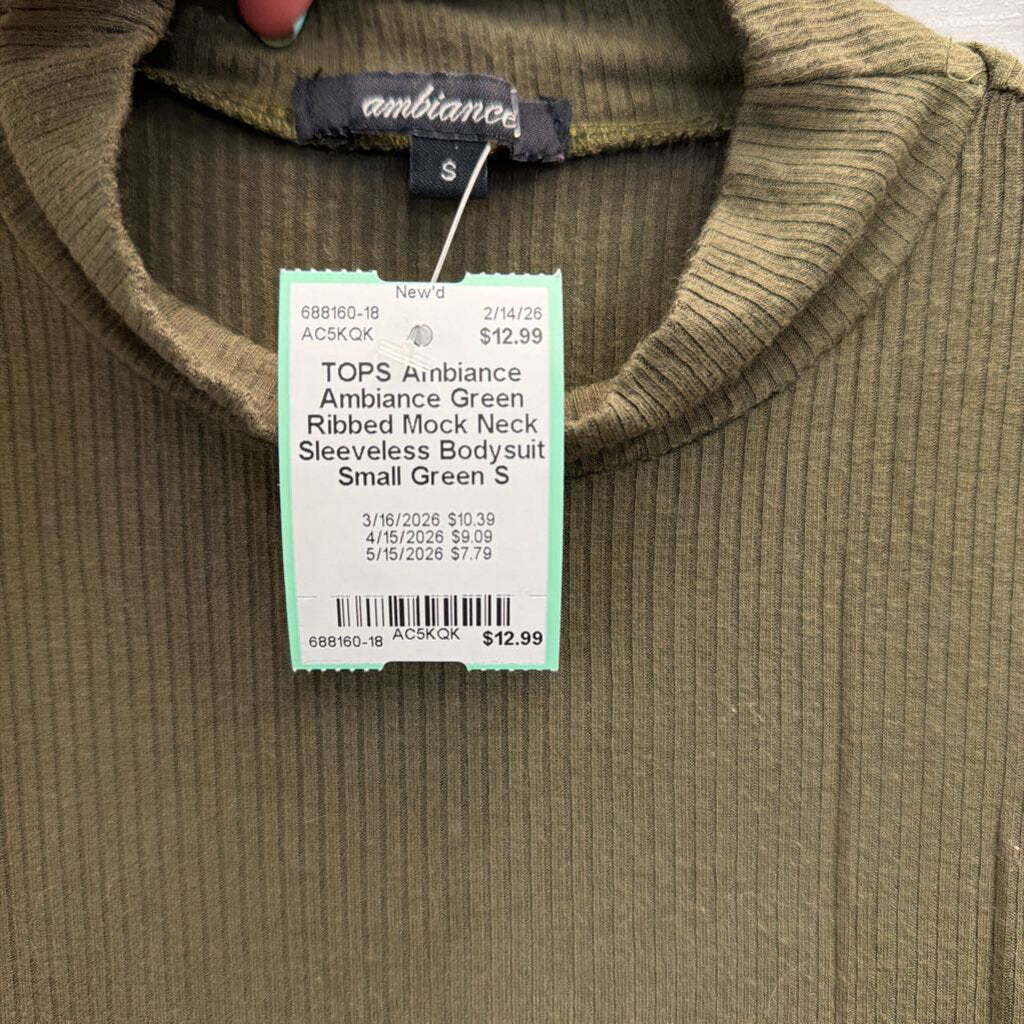 Ambiance Green Ribbed Mock Neck Sleeveless Bodysuit Small