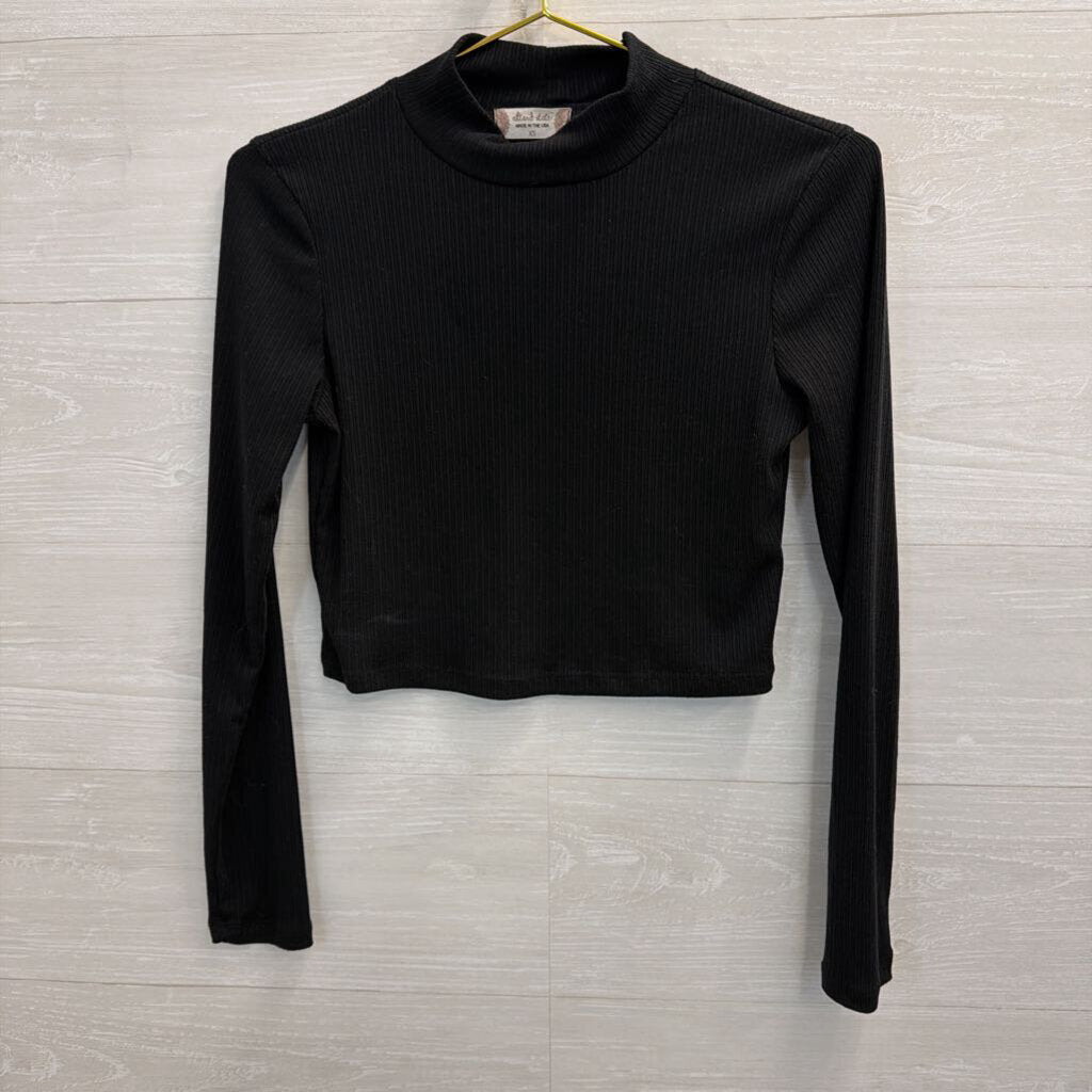 Altar'd State Black Cropped Mock Neck Long Sleeve Top Extra Small