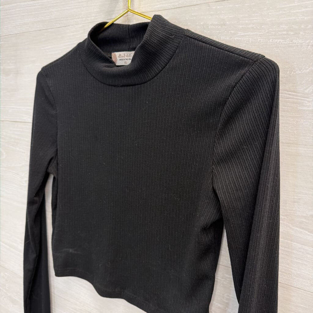 Altar'd State Black Cropped Mock Neck Long Sleeve Top Extra Small