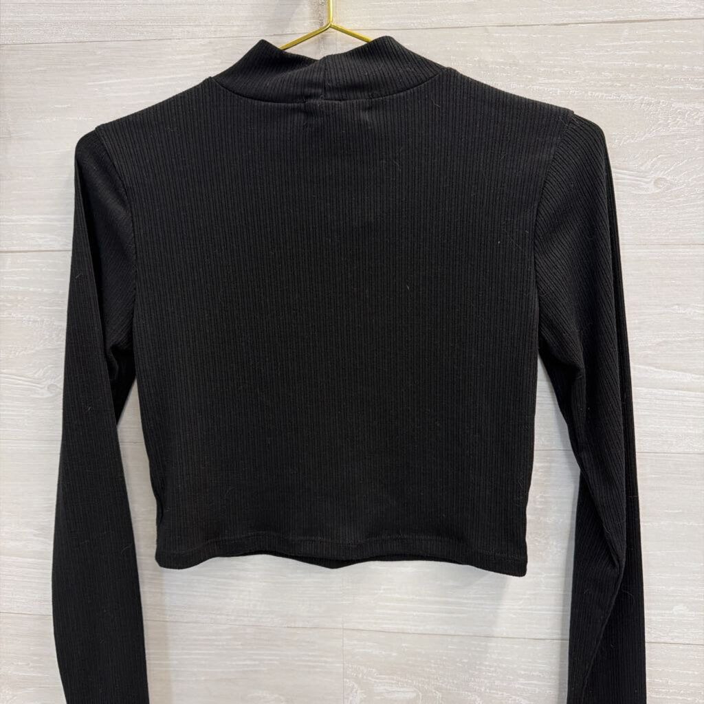 Altar'd State Black Cropped Mock Neck Long Sleeve Top Extra Small