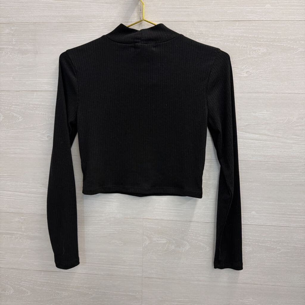 Altar'd State Black Cropped Mock Neck Long Sleeve Top Extra Small