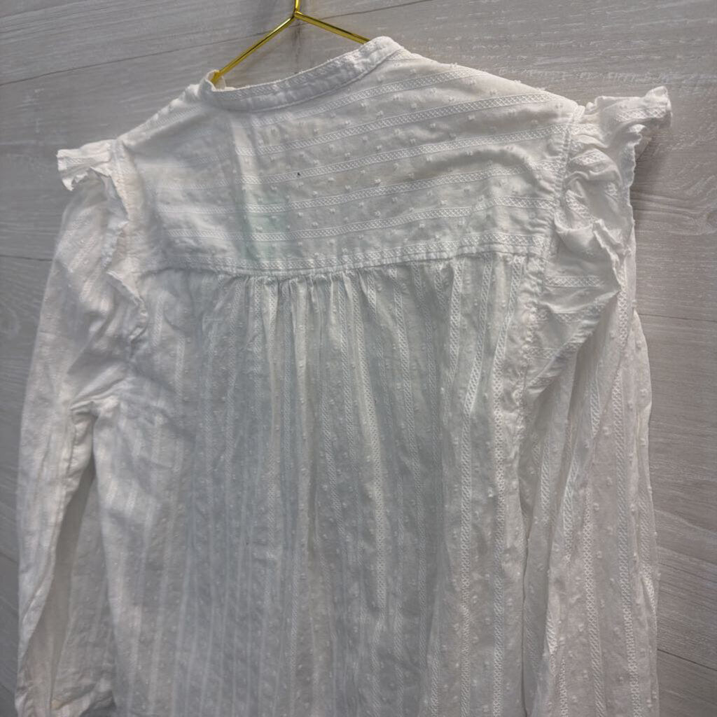 Levi White Dot/ Ruffle Detail Long Sleeve Top Large