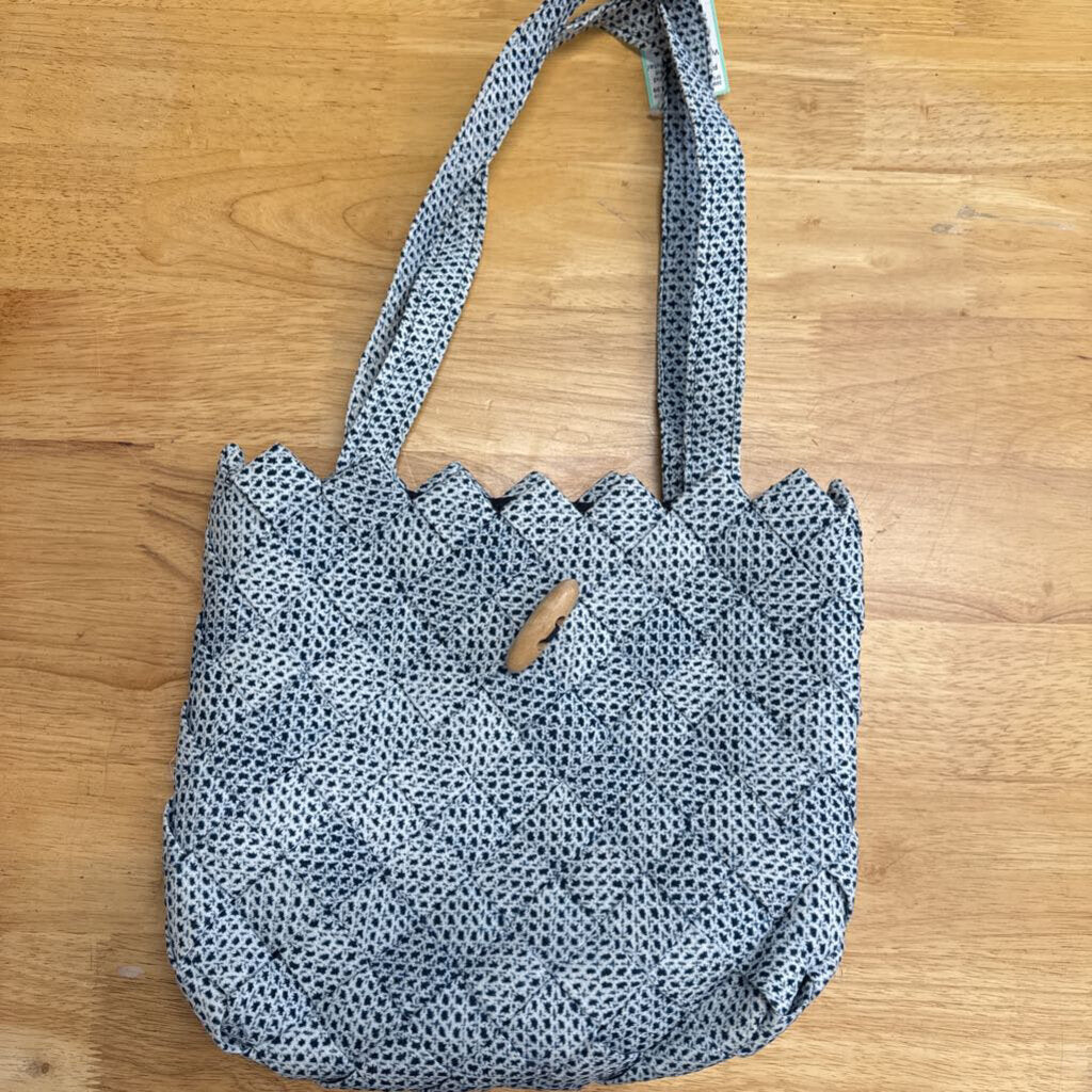 White/ Blue Print Woven Purse