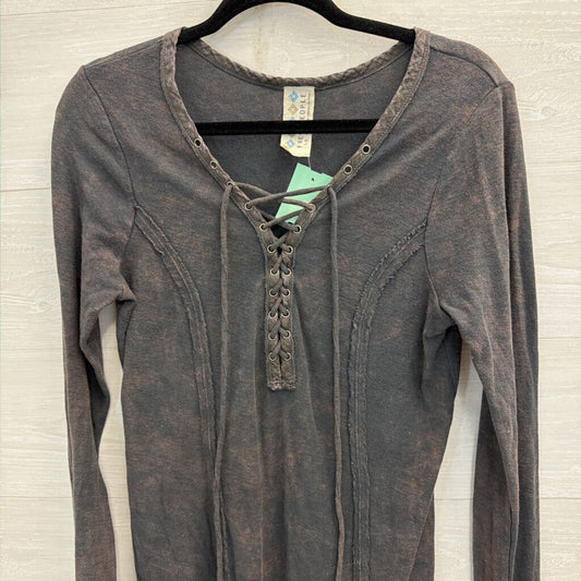 Free People Blue Lace Up Front Long Sleeve Top Large