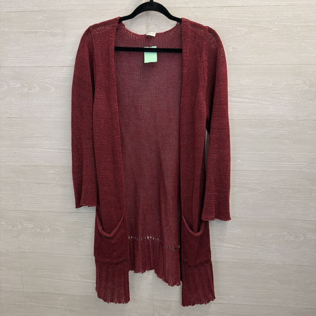 Poetry Burgundy Knit Open Front Long Sleeve Sweater Medium