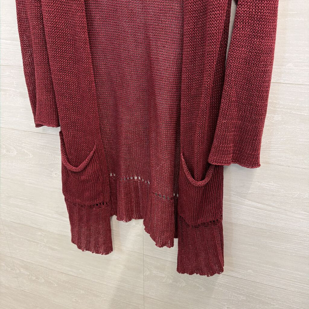 Poetry Burgundy Knit Open Front Long Sleeve Sweater Medium