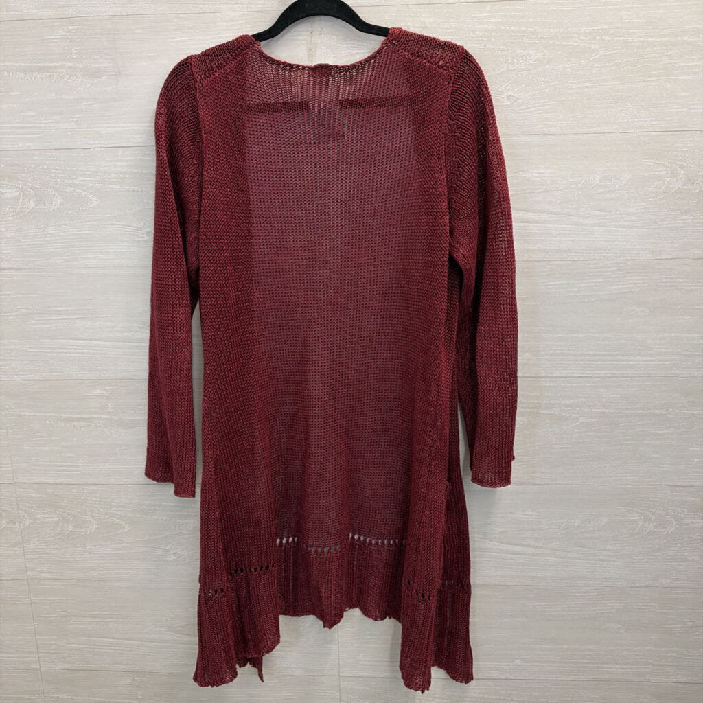 Poetry Burgundy Knit Open Front Long Sleeve Sweater Medium