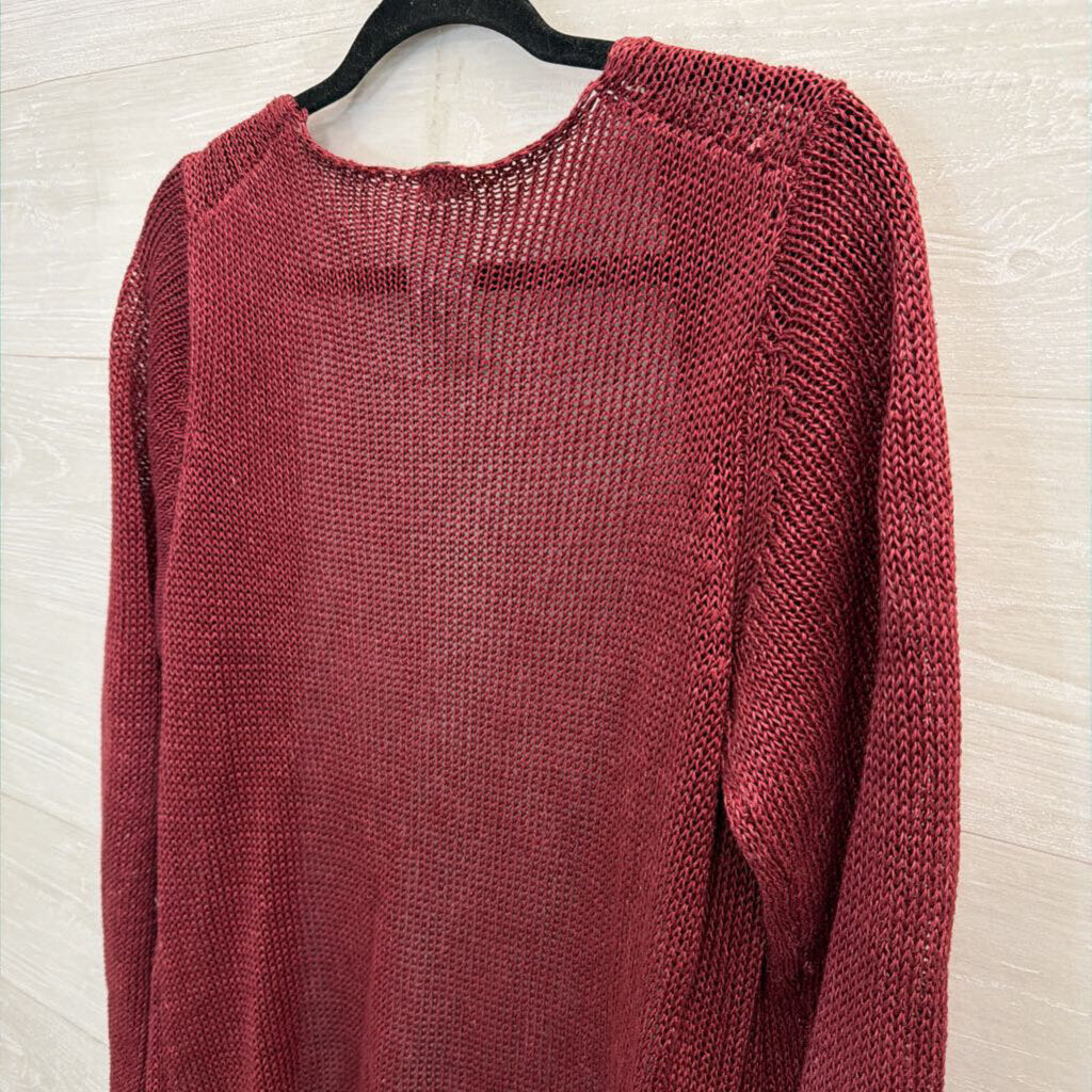 Poetry Burgundy Knit Open Front Long Sleeve Sweater Medium