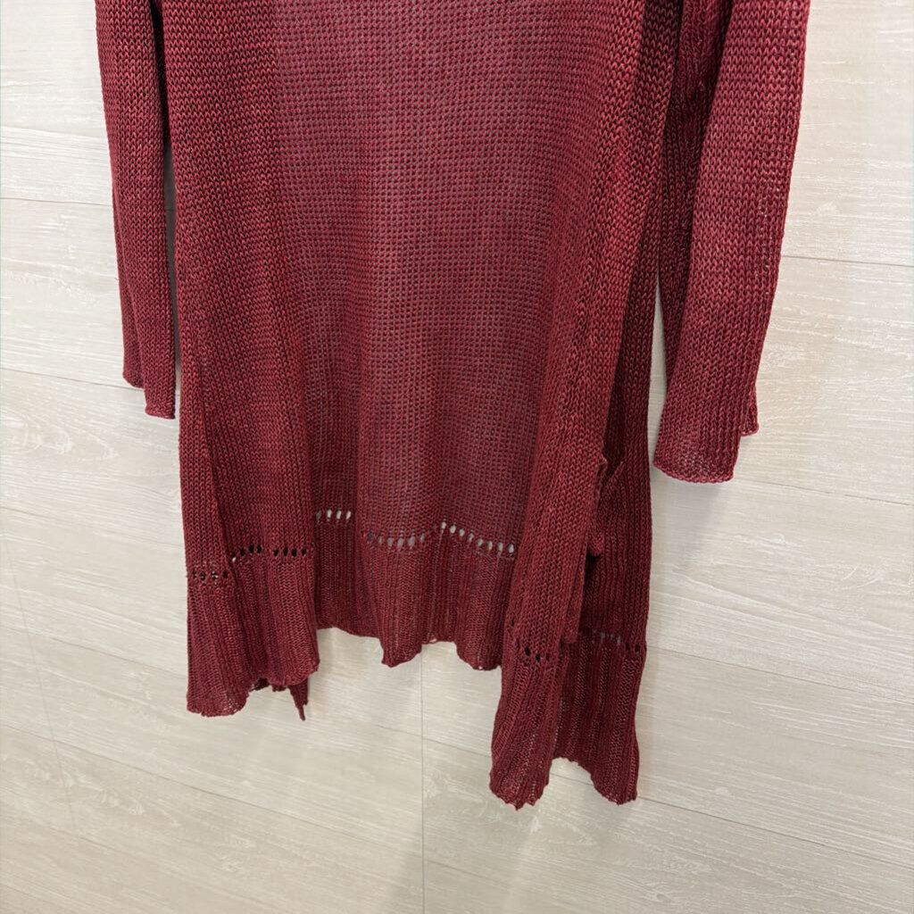 Poetry Burgundy Knit Open Front Long Sleeve Sweater Medium