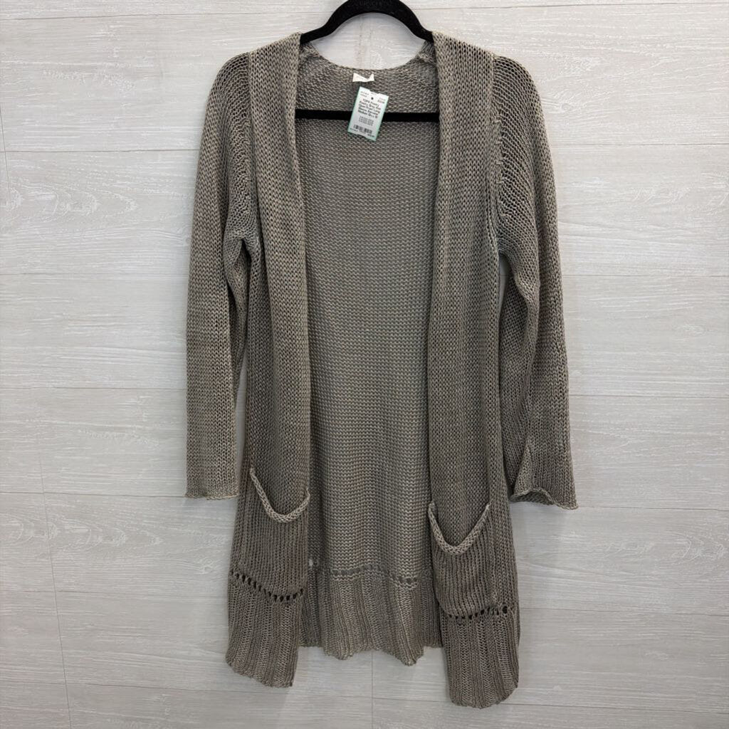 Poetry Grey Knit Open Front Long Sleeve Sweater Medium