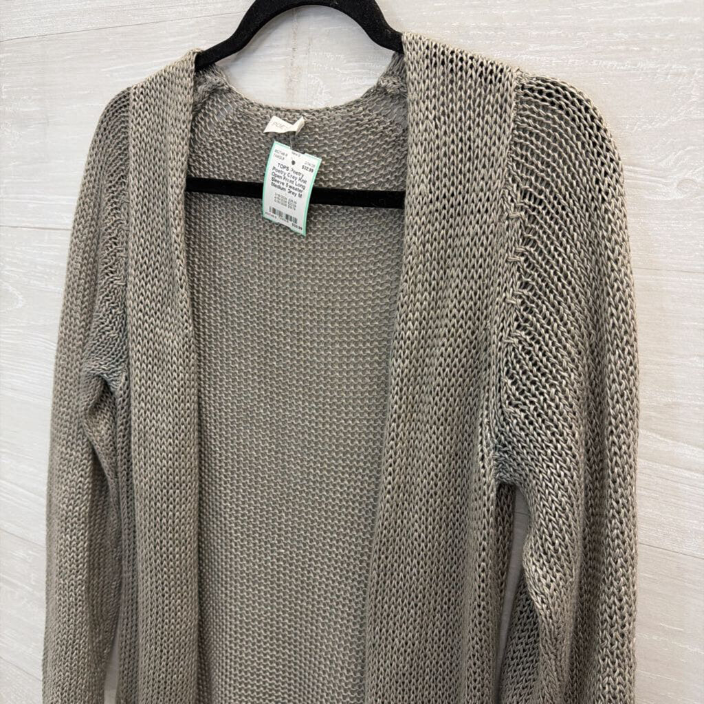 Poetry Grey Knit Open Front Long Sleeve Sweater Medium