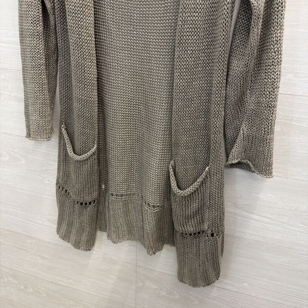 Poetry Grey Knit Open Front Long Sleeve Sweater Medium