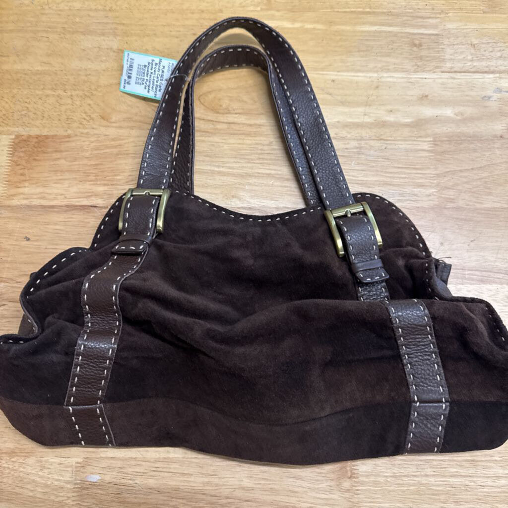 Carla Mancini Brown Leather/ Suede Rectangular Shoulder Purse