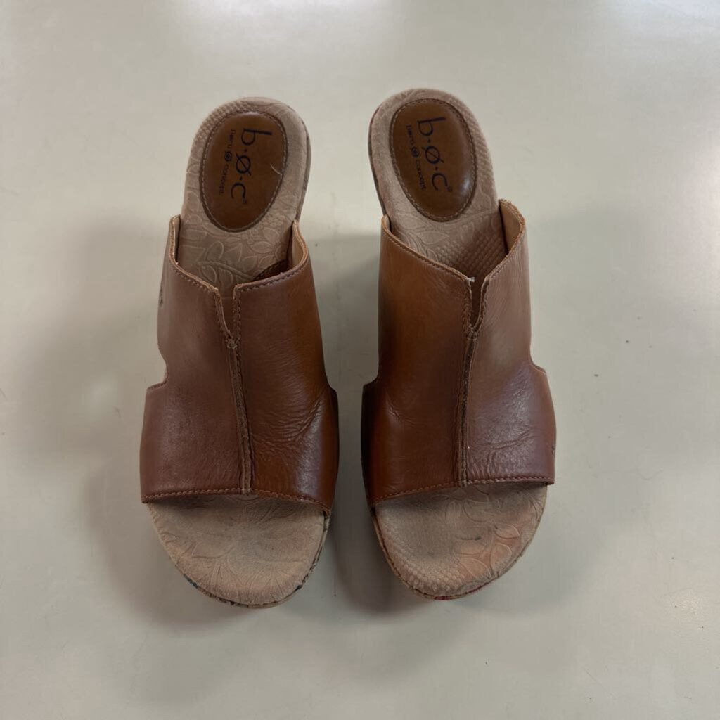 BOC Brown Leather Diana Floral Print Cork Wedge Shoes 9
