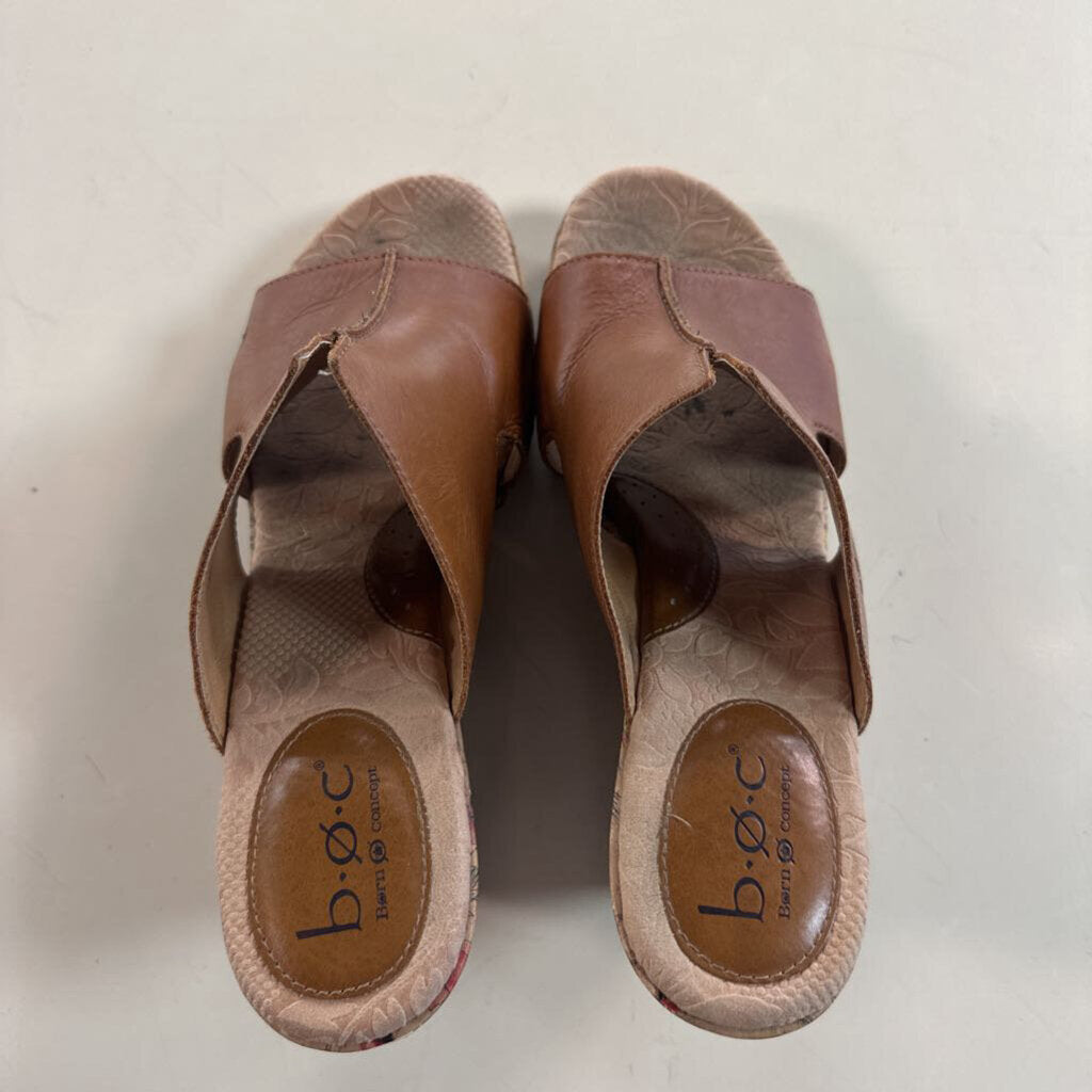 BOC Brown Leather Diana Floral Print Cork Wedge Shoes 9