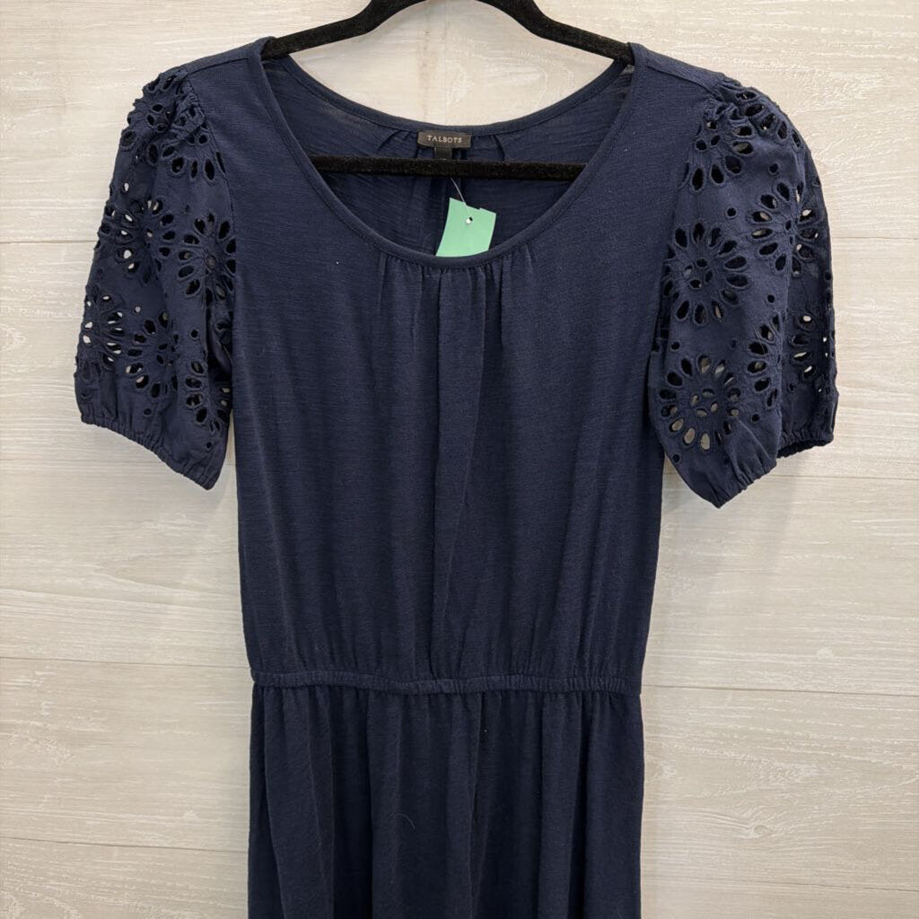 Talbots Navy Eyelet Short Puff Sleeve Dress Extra Small