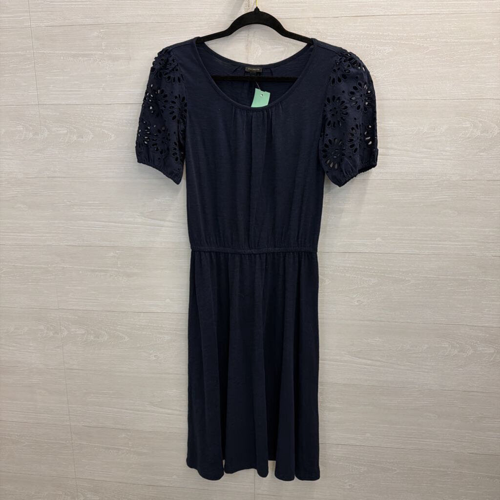 Talbots Navy Eyelet Short Puff Sleeve Dress Extra Small