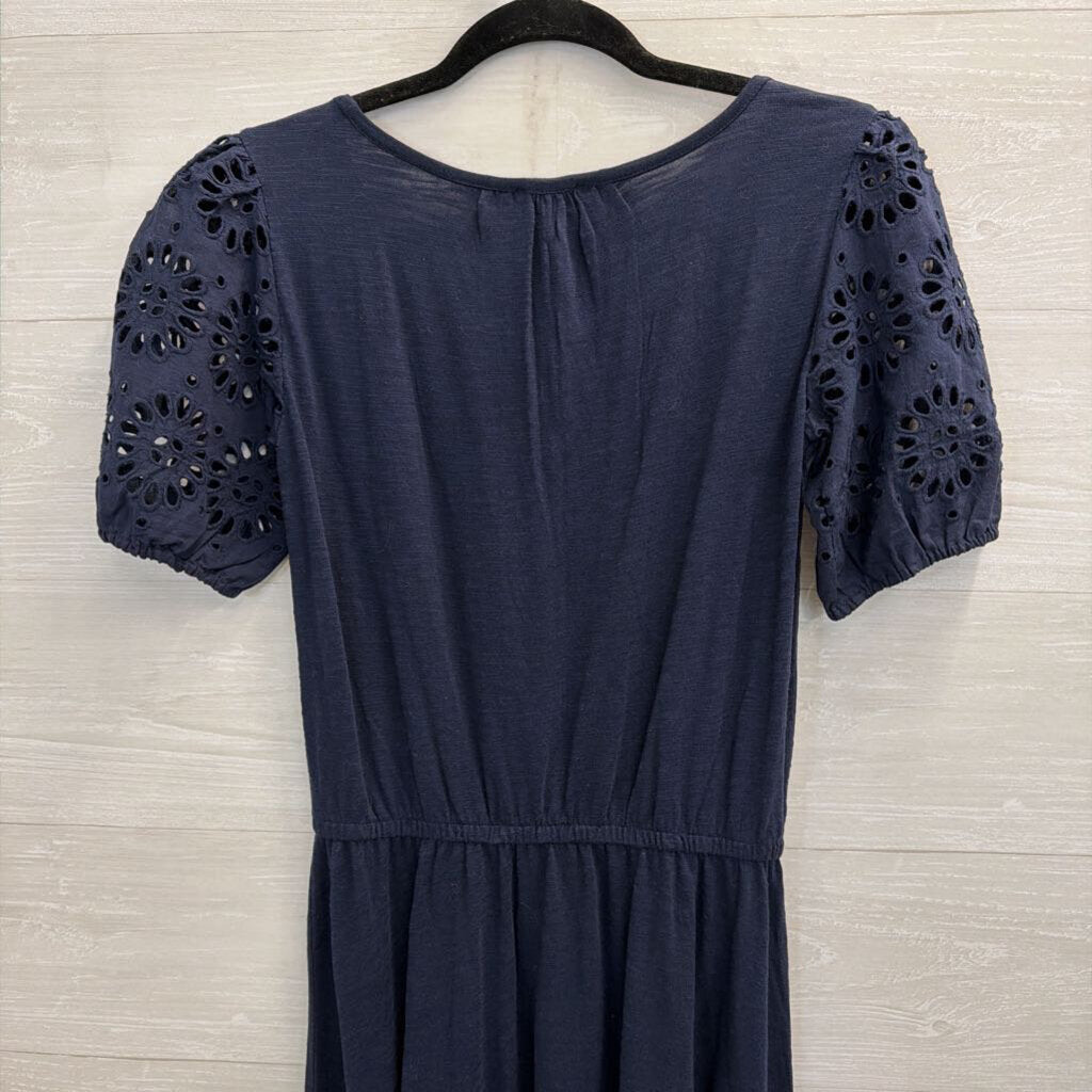 Talbots Navy Eyelet Short Puff Sleeve Dress Extra Small