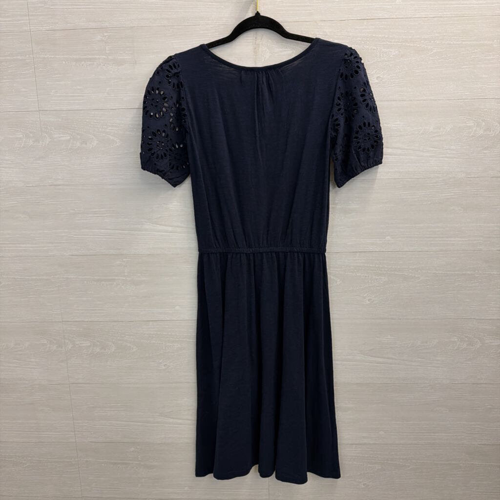 Talbots Navy Eyelet Short Puff Sleeve Dress Extra Small