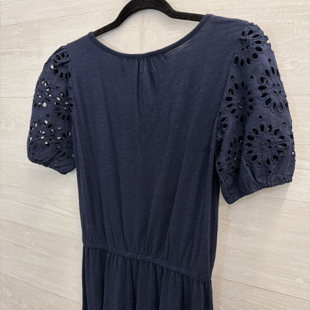 Talbots Navy Eyelet Short Puff Sleeve Dress Extra Small