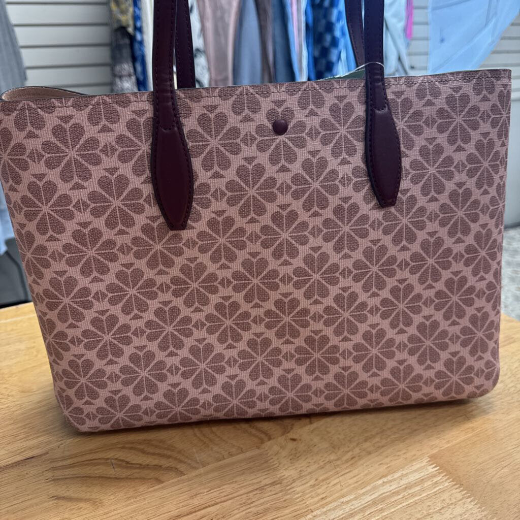Kate Spade Pink/ Burgundy Flower Coated Canvas All Day Large Tote Purse
