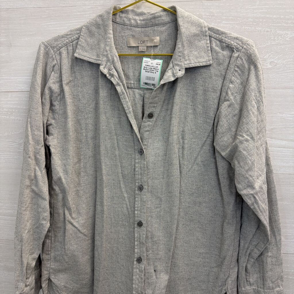 Loft Grey Long Sleeve Button Down Top Small