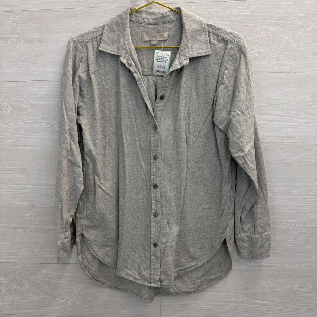 Loft Grey Long Sleeve Button Down Top Small