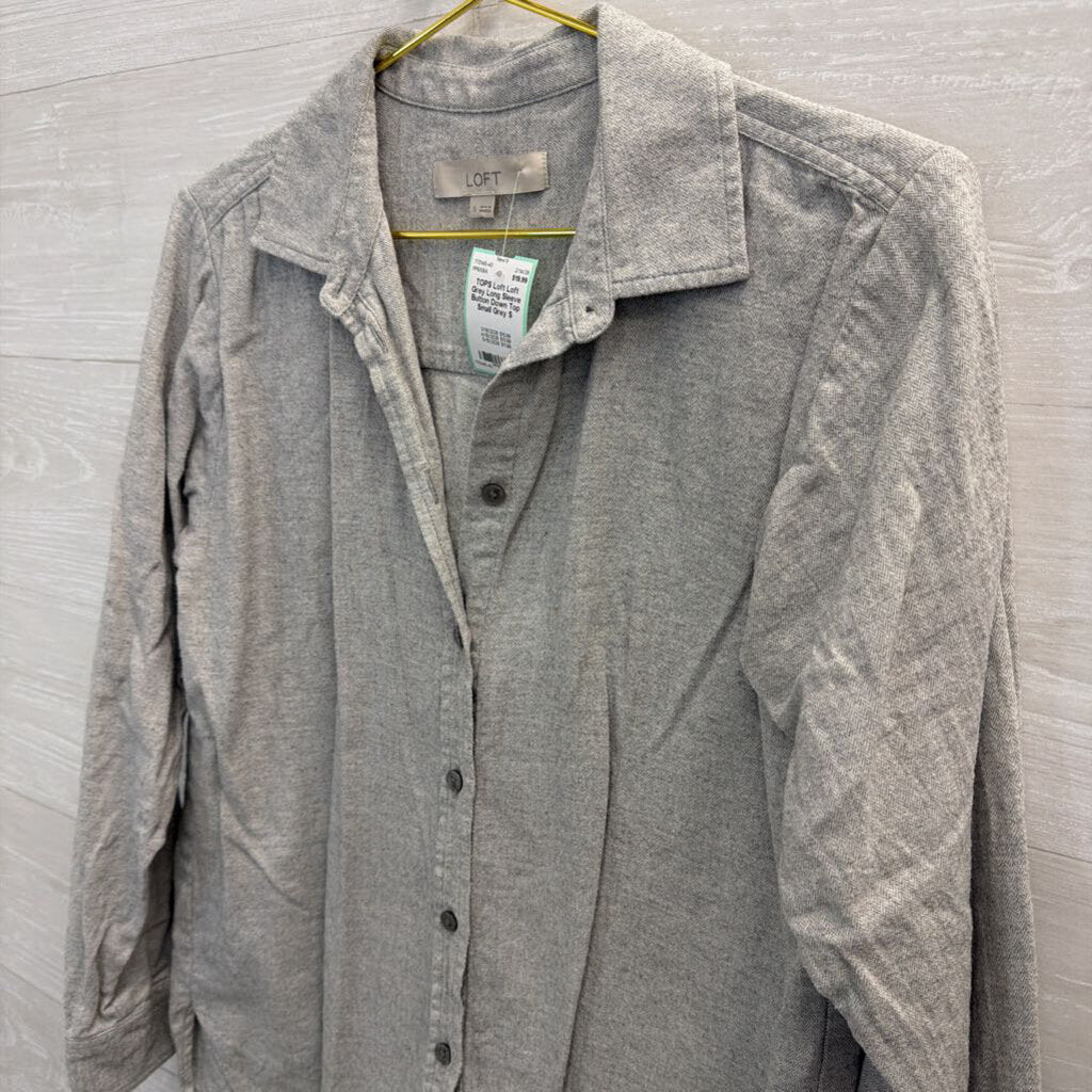 Loft Grey Long Sleeve Button Down Top Small