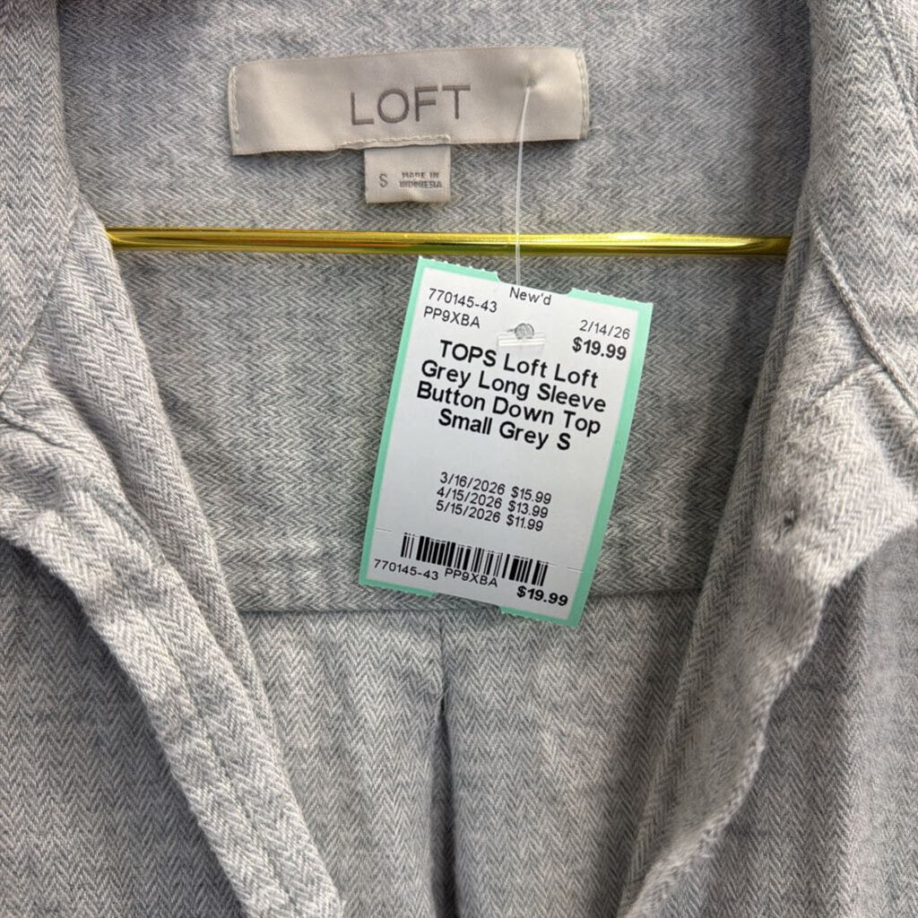 Loft Grey Long Sleeve Button Down Top Small