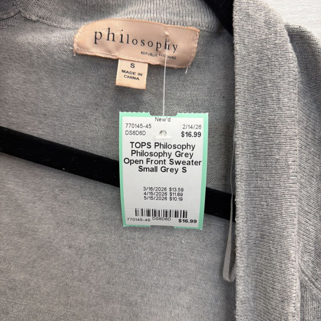 Philosophy Grey Open Front Sweater Small