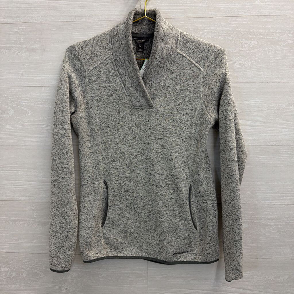 Eddie Bauer White/ Grey Knit Long Sleeve Pullover Small