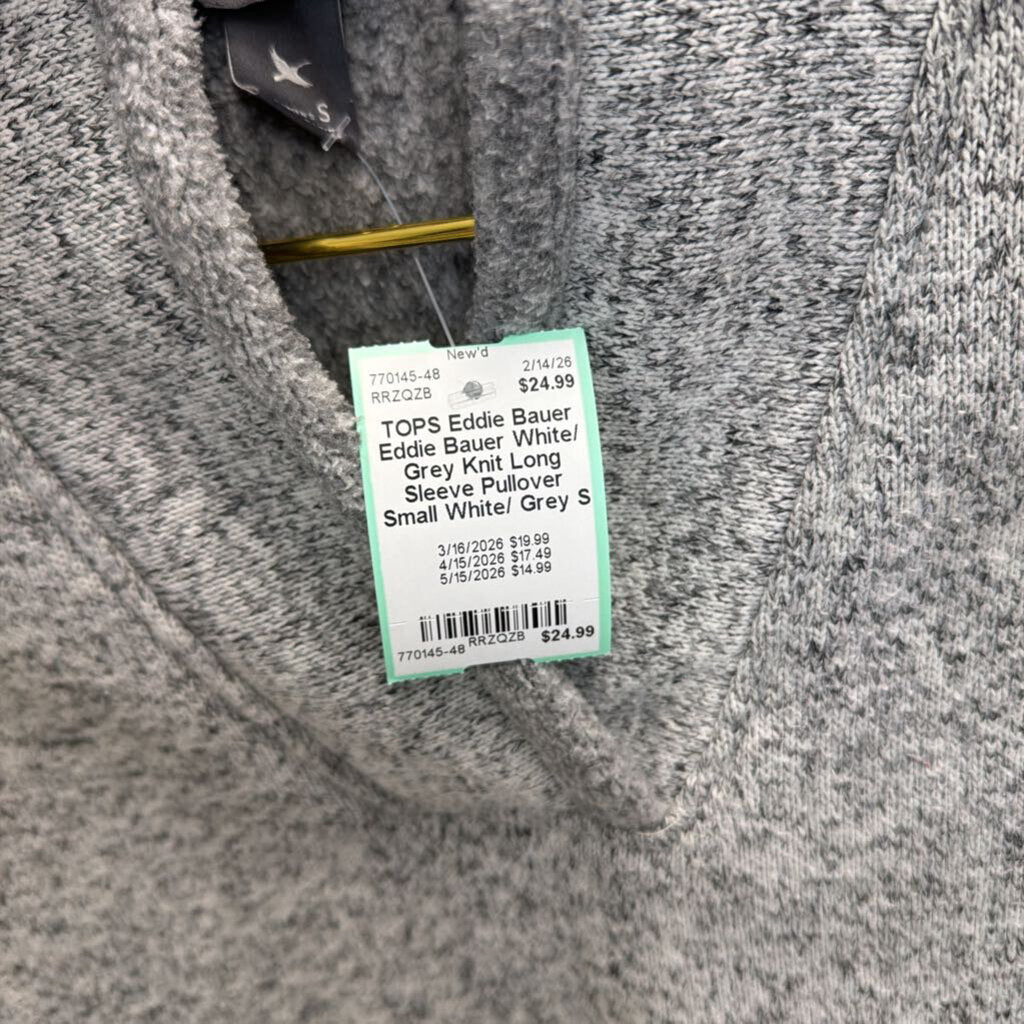 Eddie Bauer White/ Grey Knit Long Sleeve Pullover Small