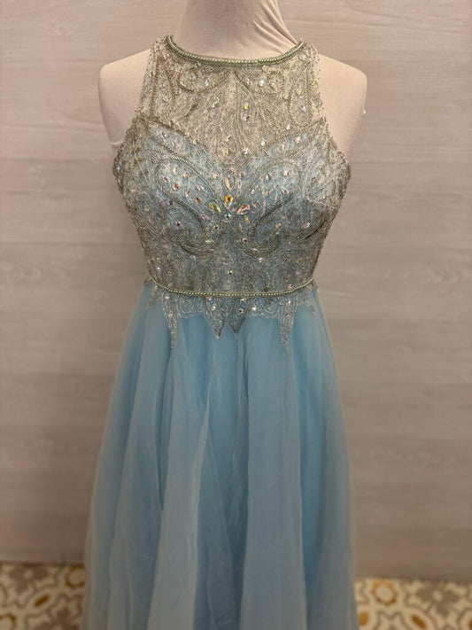 Camille La Vie Blue Embellished Lace Top Tulle Skirt Long Formal Dress 4