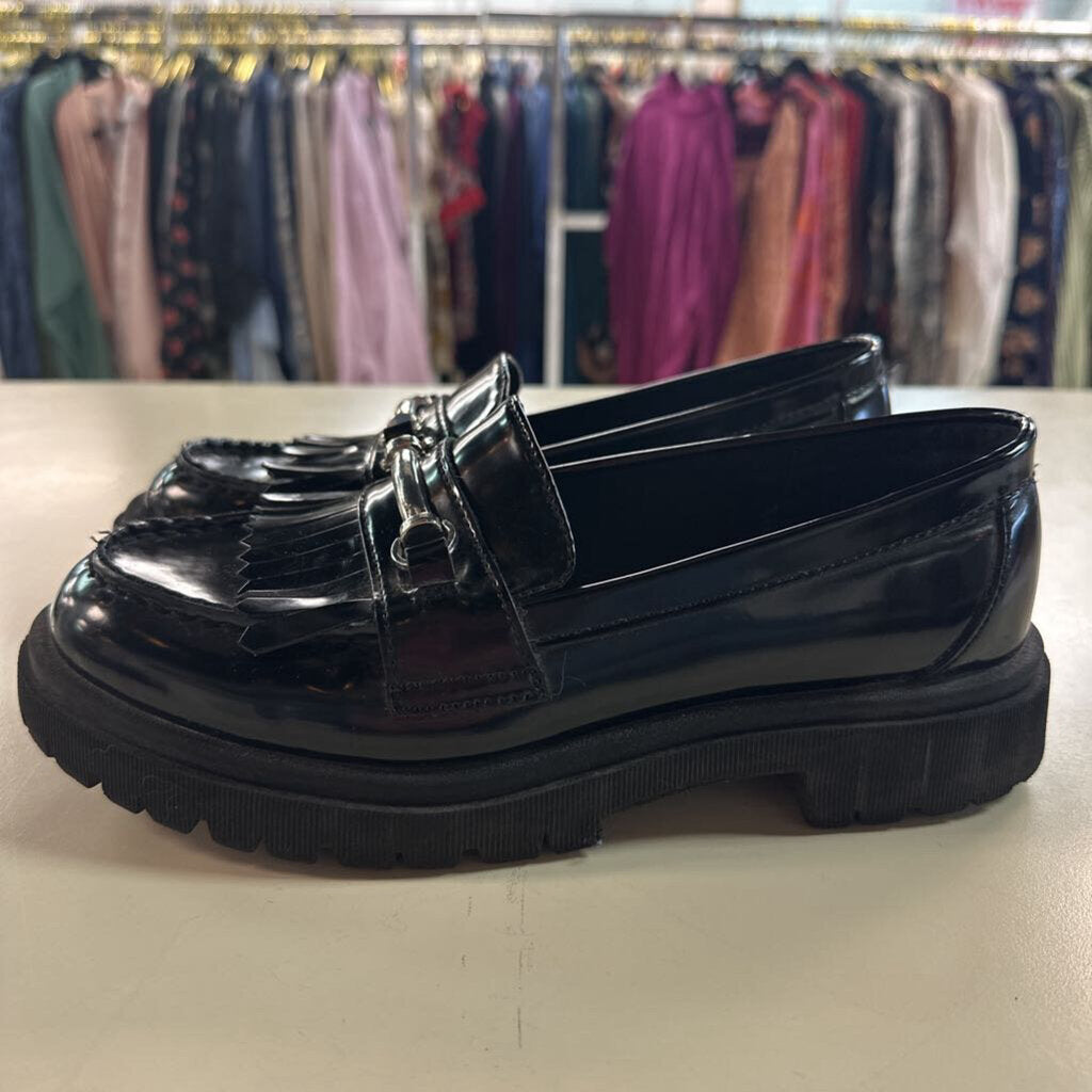Black Faux Leather Chunky Loafers 8