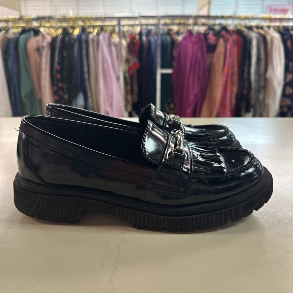 Black Faux Leather Chunky Loafers 8