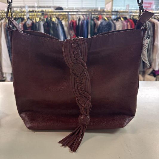 100% Brown Leather Woven Detail Hobo Purse